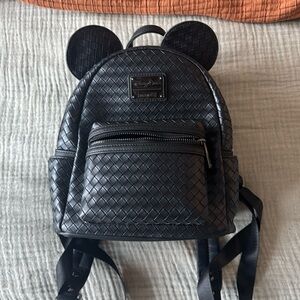 Disney Woven Black on Black Loungefly Mini Backpack Disney Parks EUC